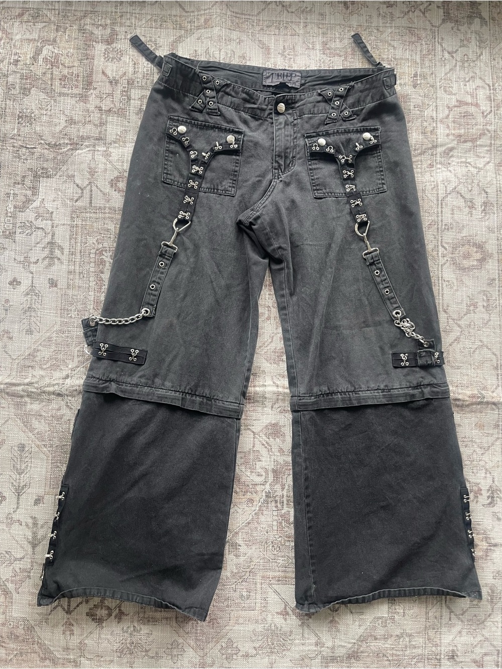 Tripp NYC Black Early 2000’s Wide-Leg Studded Strap Mall Goth Pants